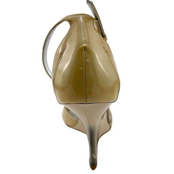 New Giorgio Armani Women Heel Shoes Nude Patent Leather Dress Sandals Slim Wedge - Picture 11 of 17